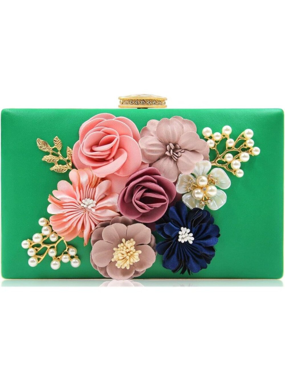 Women's Green Floral Clutch Purse Wedding Rhinestone Prom Party Evening Bag